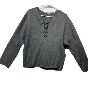 Vince Gray Merino Wool Cashmere Sweater Lace Up Quiet Luxury Minimalist Size XS